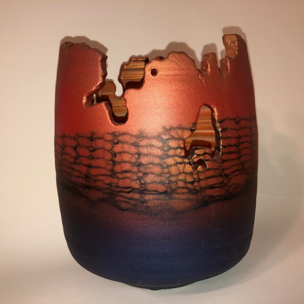 *SOLD*Tom Krueger Copper & Purple Raku Art Pottery